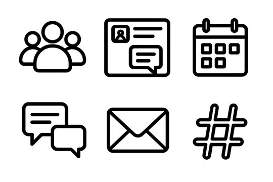 Digital Community Icons. Online Community linear icon set: group of people, forum post, event calendar, comment thread, message icon, hashtag symbol.
