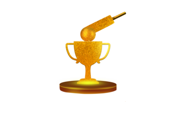 Award Success Golden trophy cup Symbol winner celebration png transparent background. Trophy with bat ball illustration 3d rendering.