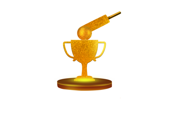 Award Success  Golden trophy cup Symbol winner celebration png transparent background. Trophy with bat ball illustration 3d rendering. - Powered by Adobe