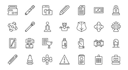 Fototapeta premium Line Art Icons Set: A comprehensive collection of meticulously crafted, minimalistic line art icons, each representing a distinct concept or object, rendered in elegant simplicity.