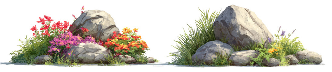 Rocks and colorful plants arranged in landscape design