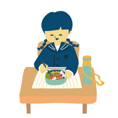 お弁当を食べる園児女子