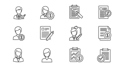 Fototapeta premium Financial Icon Set: A comprehensive collection of financial icons depicting diverse financial concepts and business representations, suitable for commercial use.