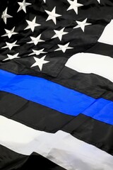Closeup of Thin Blue Line American Flag