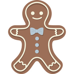 Gingerbread man cookie with light blue bow tie and buttons detailed illustration on transparent background