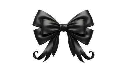 Elegant black ribbon bow for gift wrapping, luxury decoration, or memorial service isolated PNG with Transparent Background