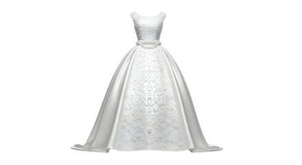 Elegant luxury white satin wedding dress bridal gown for ceremony and fashion display isolated PNG with Transparent Background