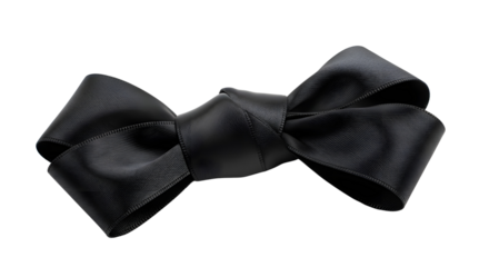 Elegant black satin ribbon bow tie isolated for luxury fashion and formal accessory design isolated PNG with Transparent Background