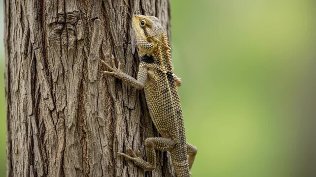 Lizard on Tree Trunk - A Wildlife Encounter in Nature.