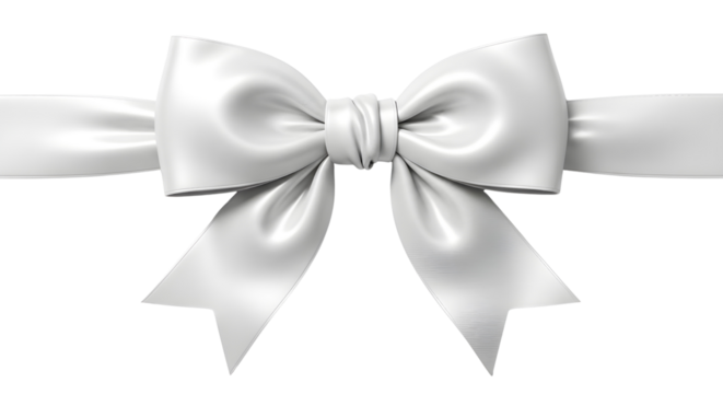 Elegant white silk ribbon bow for luxury gift wrapping and special celebration design element isolated PNG with Transparent Background