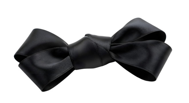 Elegant black satin ribbon bow tie isolated for luxury fashion and formal accessory design isolated PNG with Transparent Background