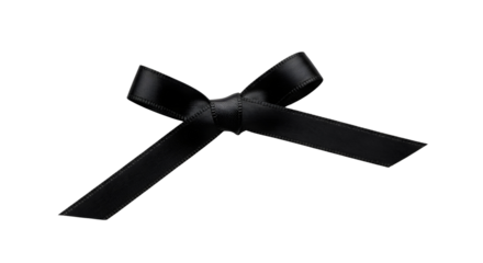 Black satin ribbon bow for sophisticated gift decoration, branding, or mourning themes isolated PNG with Transparent Background