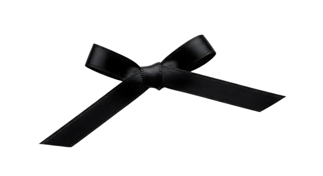 Black satin ribbon bow for sophisticated gift decoration, branding, or mourning themes isolated PNG with Transparent Background