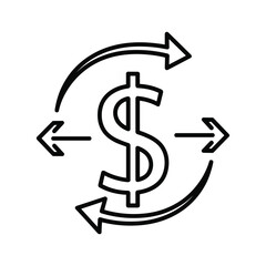 Dollar sign with circular arrows indicating exchange