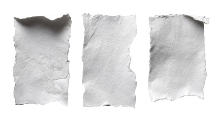 Three torn pieces of white paper