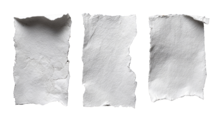 Three torn pieces of white paper