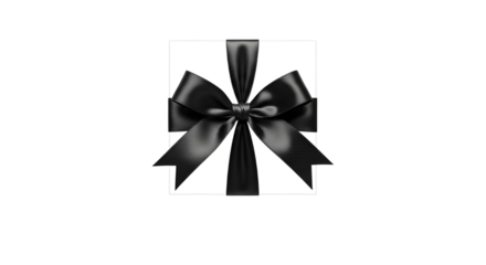 Black satin bow ribbon element for luxury gift wrapping, presentation, and commercial marketing design. isolated PNG with Transparent Background