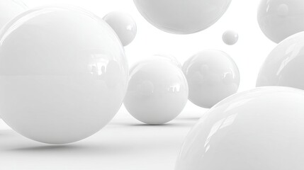 Glossy Smooth Spheres in Vibrant Colors with Creamy Soft Texture, Floating at Varying Distances on Pure White Minimalist Background