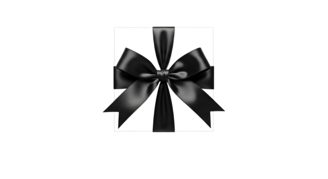 Luxurious elegant black satin ribbon bow tie for sophisticated packaging design isolated PNG with Transparent Background