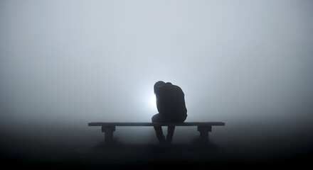 Silhouette of a person sitting alone in fog symbolizing isolation and mental health struggles 12835065 1