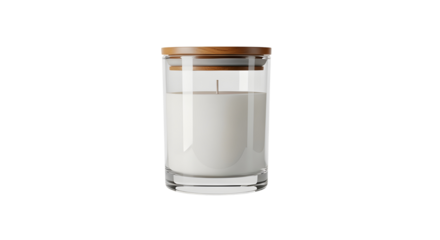 Luxury clear glass scented jar candle with natural bamboo lid for product mockup isolated PNG with Transparent Background