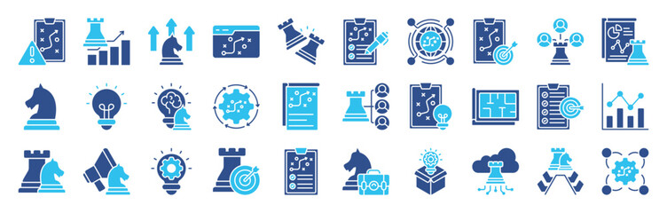Types of Strategy color editable icon set collection. icons related to business and strategic management : Business, Functional, corporate, Operational, and more. Editable icon set. Vector