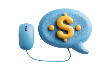Online money concept with mouse icon on transparent background