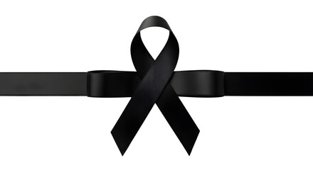 Black remembrance ribbon symbol for funeral, memorial, condolence, or awareness graphic element isolated PNG with Transparent Background