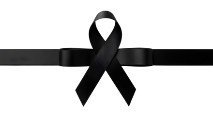 Black awareness ribbon for mourning, funeral announcement, memorial tribute, and protest graphic isolated PNG with Transparent Background