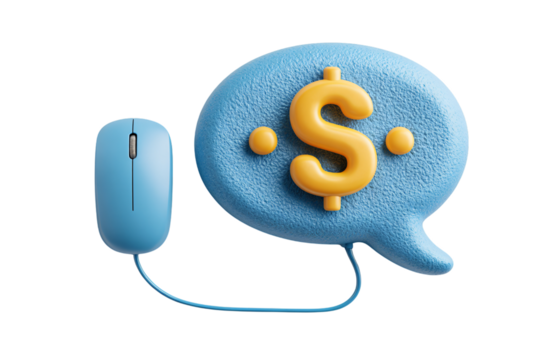 Online money concept with mouse icon on transparent background