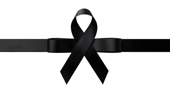 Black remembrance ribbon symbol for funeral, memorial, condolence, or awareness graphic element isolated PNG with Transparent Background