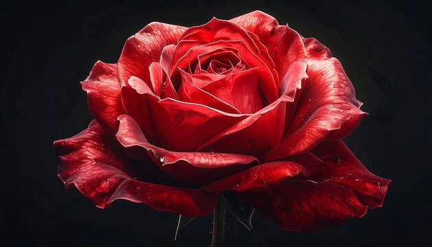 A captivating close-up of a vibrant red rose in full bloom.