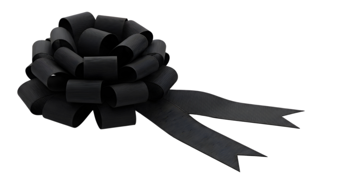 Elegant black ribbon gift bow isolated for packaging design and decoration projects isolated PNG with Transparent Background