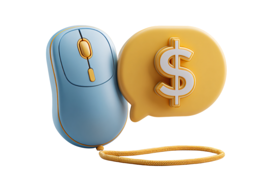 Online earnings with a computer mouse on transparent background