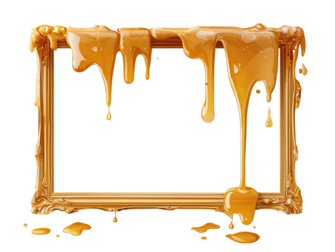 Gilded frame dripping with thick, flowing, gooey, amber-colored liquid