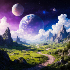Beautiful bright cosmic landscape as a background.