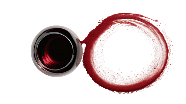 Red wine spills out of a glass, leaving a ring