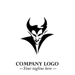 Head of Vampire Logo Symbol in Black on the White Background with Gothic Horror Vector Design