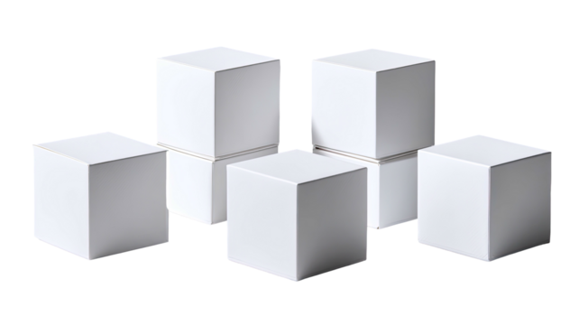 Stacked, crisp white cubes of various heights on a dark background