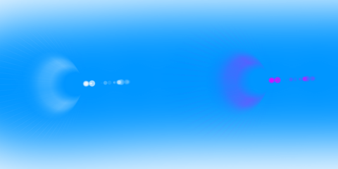 White and purple lens flare effect with light beam for digital overlay element on blue background with light reflection