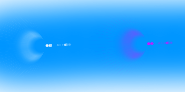 White and purple lens flare effect with light beam for digital overlay element on blue background with light reflection