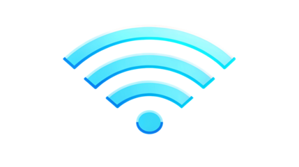 Glossy blue Wi-Fi signal icon representing wireless connection and internet access isolated on transparent background