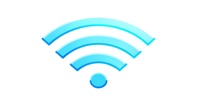 Glossy blue Wi-Fi signal icon representing wireless connection and internet access isolated on transparent background