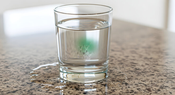 Glass of water on a kitchen counter symbolizing pfas contamination concerns 47043950 1