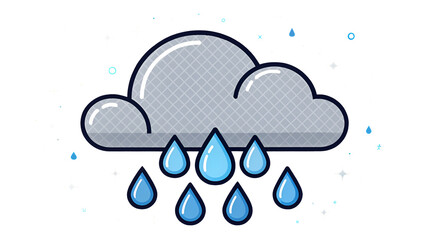 Rain cloud icon with falling blue raindrops representing stormy weather conditions isolated on transparent background