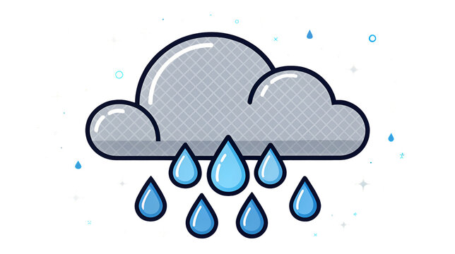 Rain cloud icon with falling blue raindrops representing stormy weather conditions isolated on transparent background