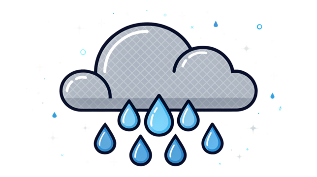 Rain cloud icon with falling blue raindrops representing stormy weather conditions isolated on transparent background - Powered by Adobe