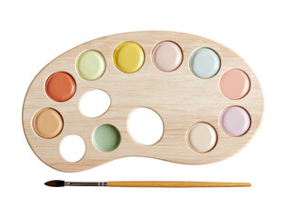 Wooden palette with pastel paints & brush