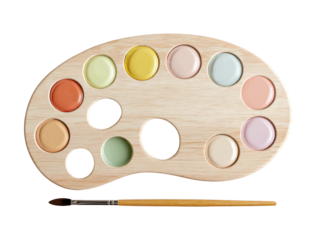 Wooden palette with pastel paints & brush