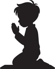 Silhouette icon of a traditionally clothed muslim man performing salah on a prayer rug in front of a mosque